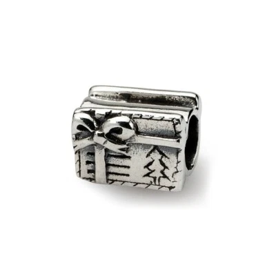 Christmas Present Kids Bead .925 Sterling Silver Antique Finish Reflection Beads
