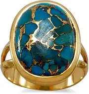 [JewelryWeb] Gld Plated Ste. Silver 13mm X 17.5mm Stabilized Copper Infused Turquoise 4mm Wide Bracelet Link-Bracelet
