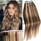 FULL HEAD Tape In Remy Skin Weft Russian 100% Human Hair Extensions Highlight US