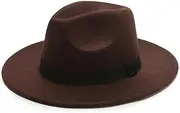 [LJJCSFF] Classic Fedora Flat Top Hat Wide Brim Hat Brown Felt Fashion Hat Winter Jazz Hat Pork Pie Hat Boater Hat for Men Women