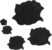 5pcs Black Iron Rose Flower Patches for Clothing Repair Embroidered Floral Applique for Jackets Jeans Sweaters Hats Shoes Bags Durable Easy to Apply