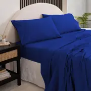 Royal Comfort Vintage Wash 100% Cotton Sheet Set Fitted Flat Sheet Pillowcases Royal Blue (Single, Double, King)