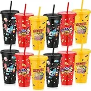 Skylety 12 Pcs 24oz Plastic Cups with Lids and Straw Reusable Tumbler Birthday Party Favors party Decorations (Movie Night)