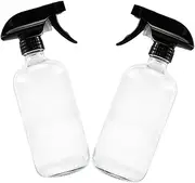 Esforzarse 2 Pcs Glass Spray Bottle, 500ml Empty Boston Round Bottles, Cosmetic Makeup Water Holder Container Dispenser. Refillable clear glass bottles for cleaning, gardening, hair clear, plant.