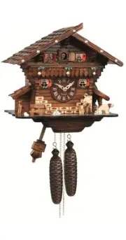 Cuckoo Clock Black Forest house with moving wood chopper EN 482/8 NEW