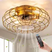 16" Rustic Caged Ceiling Fan Light Farmhouse Chandelier Lamp Fixture with Remote