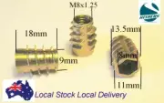 Qty 50 M8 Type E Wood Timber Threaded Insert Zinc Steel Alloy Inserts Allen Nuts