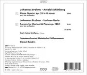 Piano Quartet Clarinet Sonata -Brahms Arr. Schoenberg Brahm CD