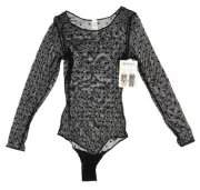 Spanx L73735 Womens Black Sheer Fashion Mesh Thong Bodysuit Size XS