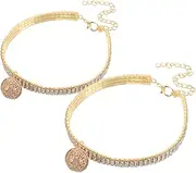 COSMEVIVI 2pcs Adjustable Rhinestone Pet Collar with Bells Sparkling Jewelry for Cats and Dogs Durable Pet Necklace Accessories for Stylish Dressing