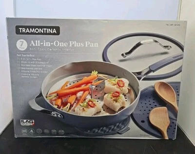 Tramontina Ceramic Nonstick All In One Plus Pan 7 Piece Set Blue NEW