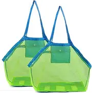 Amiaus 2 Pack Extra Large Mesh Beach Bag Childrens' Toy Storage Swimming Equipment Storage Bag Laundry Tote Backpack,Stay Away from Sand and Water, Toy Not Included Blue