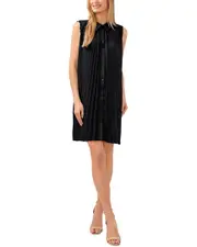 CeCe Sleeveless Scalloped Pleated Button Down Dress
