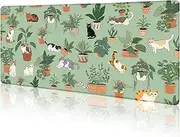 LIMKRIAN Cat Mouse Pad Large Desk Mat, Green Computer Mousepad with Stitched Edges Non-Slip, Keyboard Mouse Pad for Desktop Laptop Work Home Cute Cat Office Supplies Desk Accessories 31.5x11.8 in