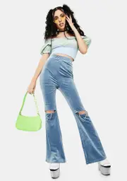[ZEMETA] Knee Chain Velvet Flare Pants