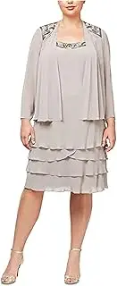 [S.L. Fashions] Women's Plus Size Sequin Trimmed Jacket Dress