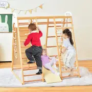 Costway8-in-1 Wooden Jungle Gym Playset with Monkey Bars &amp; Climbing Ladder-Natural