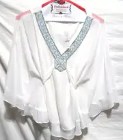 White House Black Market Women's Size Medium White Boho Style Tie back Blouse