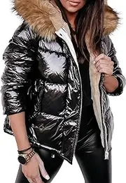 [JEShifangjiusu] Female Winter Coat with Hat Warm Plumon Coat Thick Elbow with Thick Coat, with Artificial Collar, Black, 4XL-5XL
