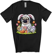 [Generic] Bunny Pug with Easter Egg Basket; Lovely Easter Egg Hunting Pug Lover; Family Group Unisex T-Shirt