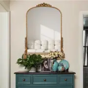French Arch Wall Mirror 80x60cm Gold PU Frame Elegant Home Décor Accent Piece
