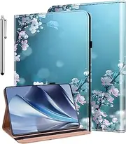 [KEFBWAO] Case for Samsung Galaxy Tab S6 Lite 10.4 Inch 2024/2022/2020, Auto Wake/Sleep Stylus Holder Flip Wallet Leather Shockproof Cover for Galaxy Tab S6 Lite Case, Plum Blossom