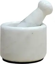 KLEO 2.5" Diameter White Marble Stone Mortar and Pestle Set Spice, Medicine Pills Grinder Masher - Small Size