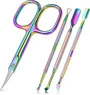 Beloving Cuticle Scissors Extra Fine Curved for Manicure Pedicure, Curved Blade Nail Scissors, 4 in 1 Grooming Kit with Cuticle Trimmer Nipper and Pusher for Trim Nails, Eyebrow, Eyelash, Dry Skin