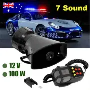 12V 7 Tone Sound Car Police Siren Horn Megaphone With Mic PA Speaker System AU