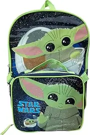 Fast Forward Star Wars The Mandalorian Baby Yoda 15 Inch Kids Backpack With Removable Lunch Box (Grey-Navy-Green), Grey-navy-green, Large, Backpack With Removable Lunch Box