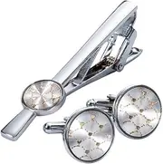 [bns7fapq] Floral Cufflinks Necktie Clip for Tie Pin for Mens Gift Classic Pattern Tie Bar Cufflinks Tie Clip Set (Color : A Size : One Size)