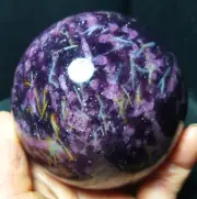 896G Natural Plum Blossom Tourmaline Unicorn Mica Symbiotic Crystal Ball A2655