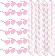 24Pcs Mardi Gras Beads Necklaces Heart Sunglasses Heart Glasses Beaded Necklaces 80s Costume Accessories for Carnival