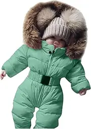 [Generic] Kids Snow Pants with Bib Baby Romper Outerwear Snowsuit Girls Coat Infant Jumpsuit Hooded Jacket Warm Girls Coat&Jacket 12 Kid Green