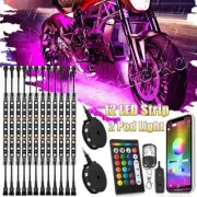 14X RGB Motorcycle LED Light Under Glow Neon Strip Music Active bluetooth APP