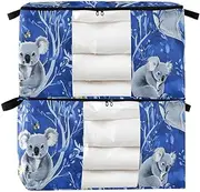 Amooorous Cartoon Cute Grey Koala 60/95 L zippered closet organizers and storage with Reinforced Handles, clear window storage containers underbed for Blankets, Comforters, and Clothes