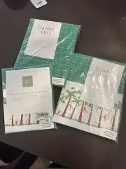 Garnet Hill 3 Pc Monkey Palm Trees Sheet Twin Size Fitted Flat Case Set Plaid