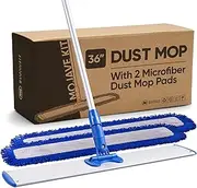 [Microfiber Wholesale] 36"" Mojave Microfiber Dust Mop Kit: 2 Pads for Hardwood, Tile, Laminate, Stone, Concrete Floors - Ideal for Commercial Use, Gyms, Schools, Warehouse, Basketball Courts