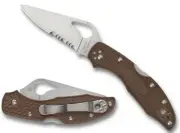 SPYDERCO Byrd Meadowlark 2 Folding Satin Combo Blade Brown FRN Handles BY04PSBN2