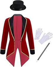 Loodgao Boys Girls Halloween Carnival Circus Ringmaster Long Sleeve Tailcoat Jackets with Hat Magic Wand Gloves