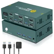 HDMI KVM Switch 2 Monitors 2 Computers 4K@60Hz, with 3 USB 3.0 Ports