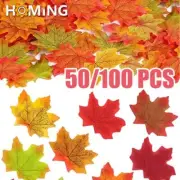50/100pcs Artificial Silk Maple Leaf Autumn Fake Leaves Garland Maple Leaves Vin