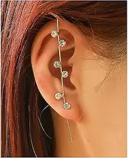 Ear Studs 1PC Ear Wrap Crawler Hook Earrings for Women Hip Hop Punk Geometric Zirconia Crystal Stud Earring Fashion Statement Jewelry Gift Ear Stud