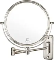 [ALHAKIN] Wall Mounted Makeup Mirror - 5X Magnification 8'' Two-Sided Swivel Extendable Bathroom Mirror Nickel Finish