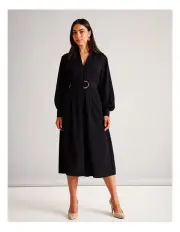 [Basque] Recycled Poly Button Front Shirt Dress in Black