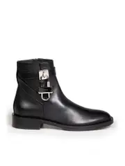 Black Leather Lock Ankle Boots