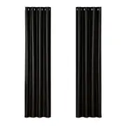 2X Blockout Curtains Blackout Window Curtain Eyelet 140x230cm Black Shine
