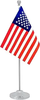 Rotenl America USA Desk Flag, American Table Office Flag with Metal Pole and Stand Base, International Country Flags, Festival Event Celebration, Classroom Meeting Desktop Decor (USA)