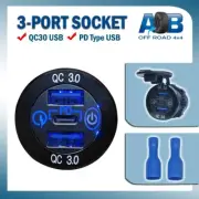 12V / 24V Power Socket 3 port USB Car Charger QC3.0 + PD Type USB Quick Charge