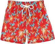 [RPLIFE] Swim Clothes for Boys, Anti Chafe Swim Trunks for Boys 2 T, Vibrant Red Maple Leaves